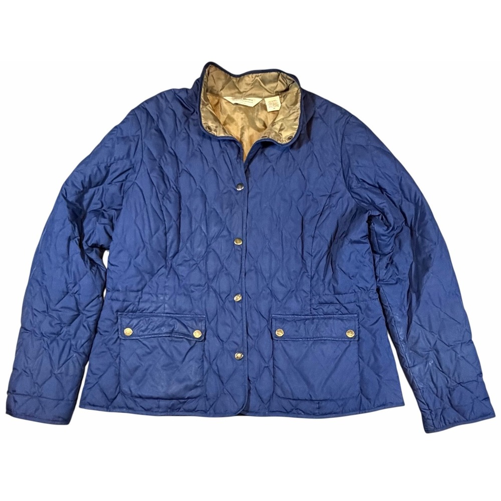 Vintage Eddie Bauer Goose Down Womens Puffer Jacket Coat Navy Button Up X Large